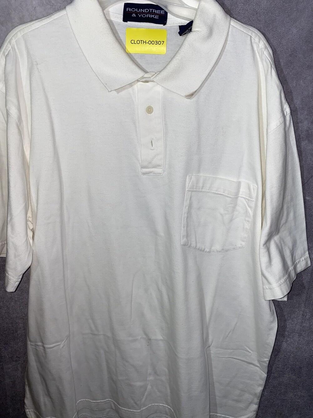 Roundtree & Yorke Polo Shirt Mens L White 100% Cotton Pocket Short Sleeve